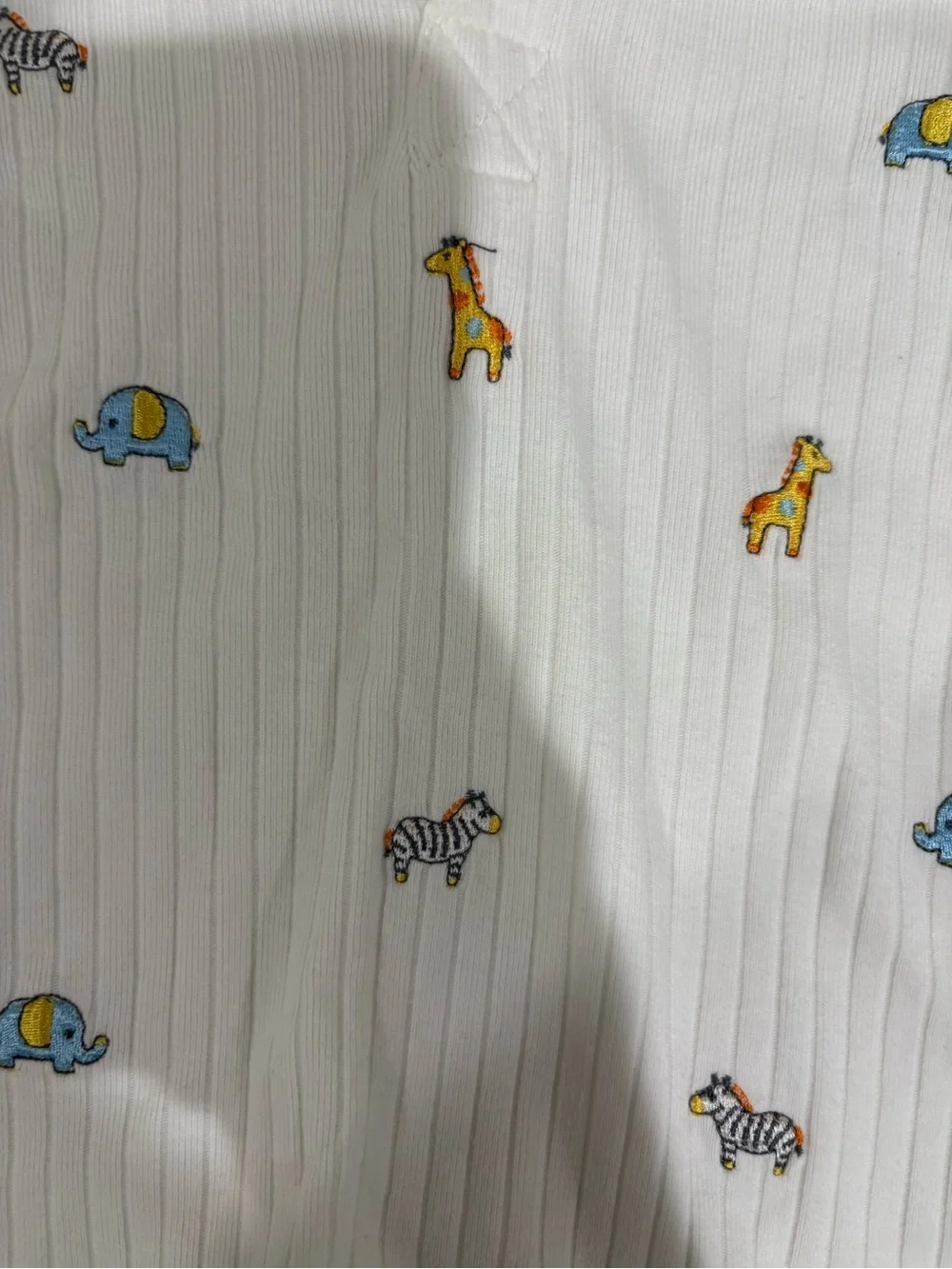 Little Me White Polo Romper with Yellow Giraffe & Blue Elephant Embroidery